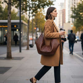 欧美跨境大容量单肩包包新款bags时尚洋气编织纹女士托特菜蓝子