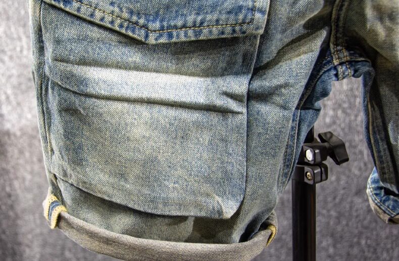 Men's Trendy Multi Pocket Cargo Denim Shorts Summer Style Loose Wide Leg Casual Cropped Pants_mkmklike.com