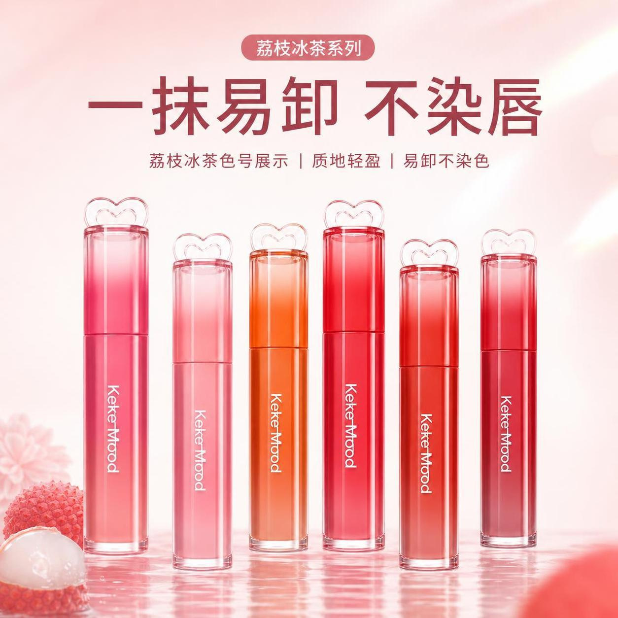 Keke Mood Peach Heart Mirror Gloss Lip Glaze Moisturizing Mirror Finish Lip Care Natural Brightening Versatile Commuter Makeup