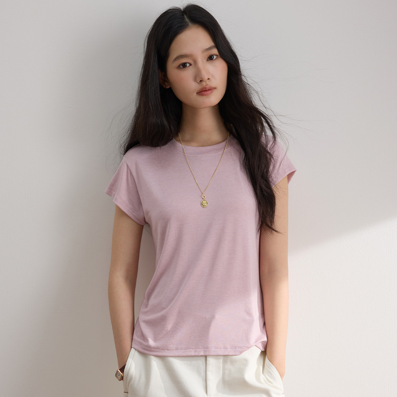 Lyocell T-Shirt Women's Round Neck Top Spring/Summer 2026 New Style Skin-Friendly Breathable Slimming Short-Sleeve Base Shirt