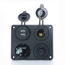 汽摩船改装四孔面板双USB插座电压表母座开关四合一车载电压显示