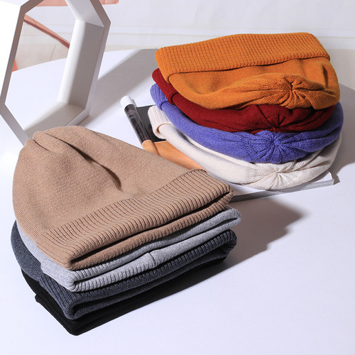 Hat Women's Autumn and Winter Korean Style Plain Wool Hat Trendy Warm Pullover Hat Men's British Versatile Ear Protection Knitted Hat