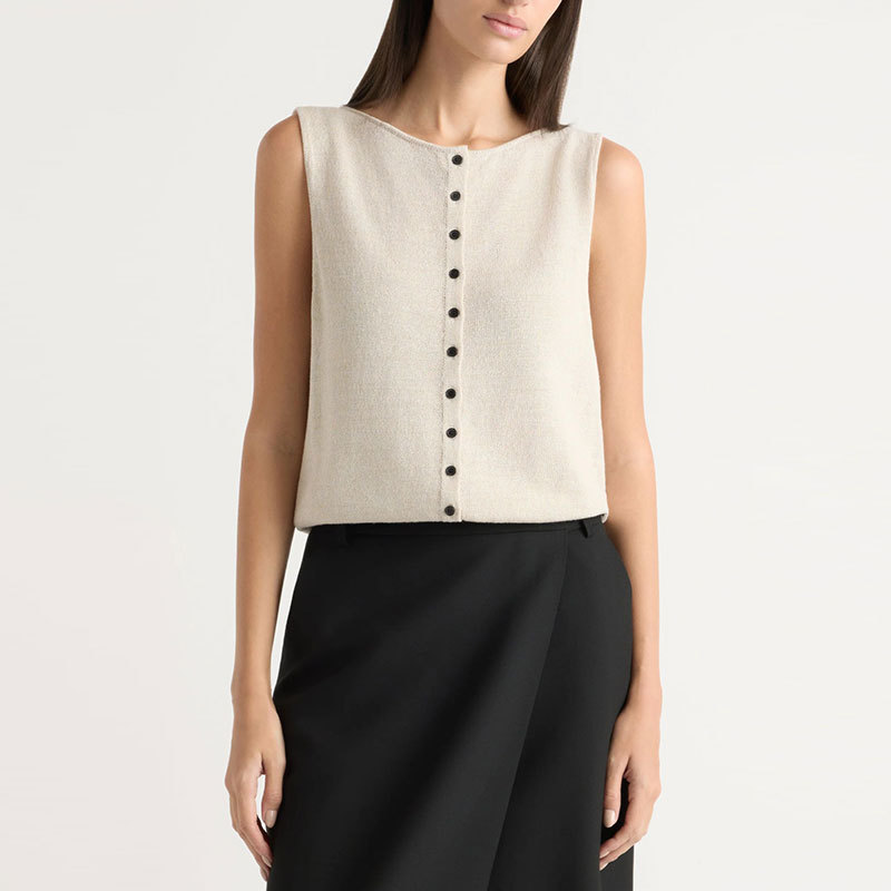 Independent Brand Cross-Border European and American Summer New Casual Vest Sleeveless Round Neck Knitted Cardigan Simple Versatile Top for Women