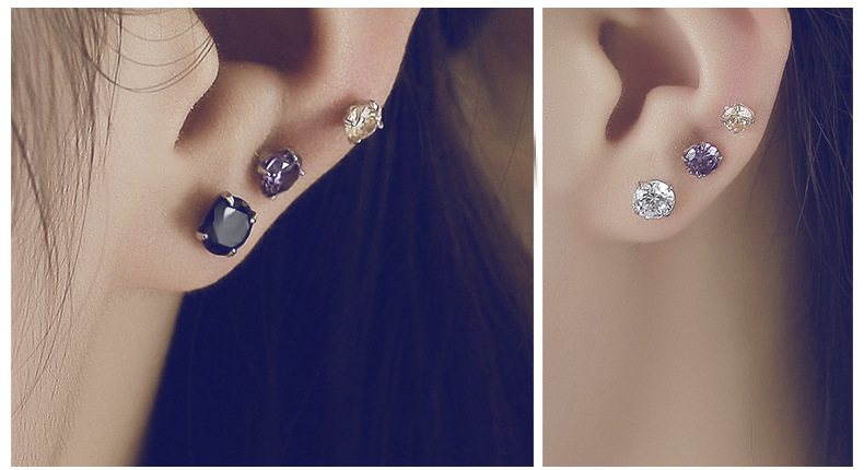 s925纯银四爪水钻耳钉 韩版女韩国小耳饰品 欧美