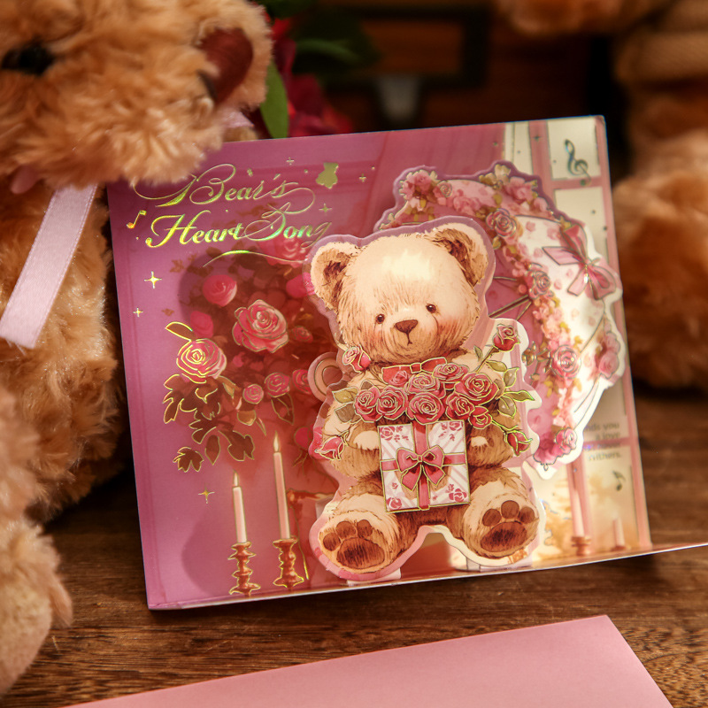 Mr. Paper Tarjeta de felicitación tridimensional Oso Mente Serie Cartoon Cute Student Gift Tarjeta de bendición navideña