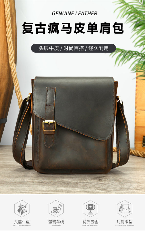Túi đeo chéo nam da thật da ngựa điên phong cách retro, túi đeo vai đựng vừa máy tính bảng 8 inch — 1323 màu nâu, 1323cà phê, 6097 cà phê đen, 6097 màu nâu chi tiết 18