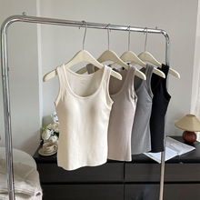 女士莫代尔人棉螺纹长款背心修身舒适打底外穿无袖固定一体杯上衣