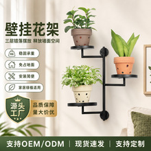 跨境黑色室内旋转窗植物架层金属植物支架墙壁植物花盆支架卧室