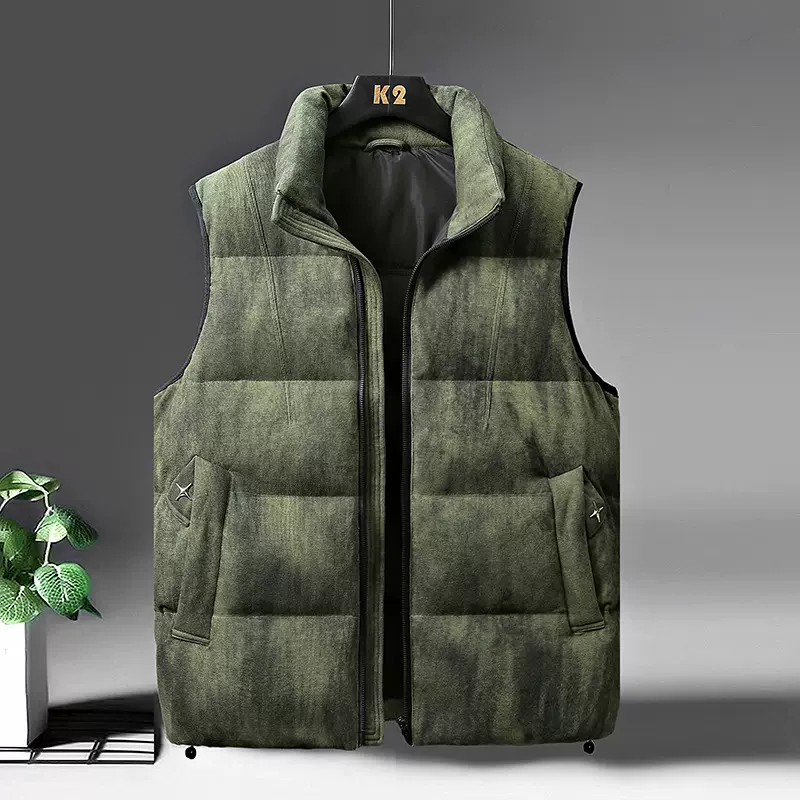 印花仿古羽绒马甲男2024冬季新款90白鸭绒加厚马夹高充绒保暖马夹