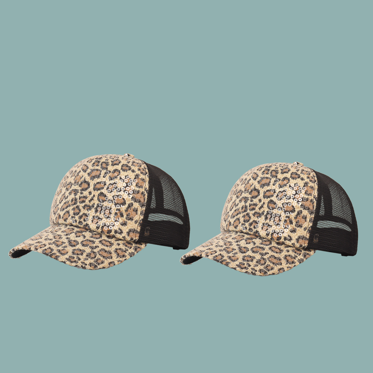 Korean Style Fashion Sunshade Sequins Leopard Net Cap display picture 1