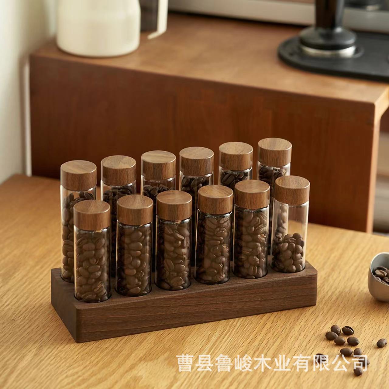 新款咖啡豆玻璃瓶收纳架桌面分孔精油瓶陈列展示架试管玻璃收纳架