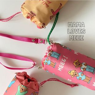 South Korea same love ballet drawstring beveled water bottle contrasting color water cup bag thermos cup set diagonal water bottle bag