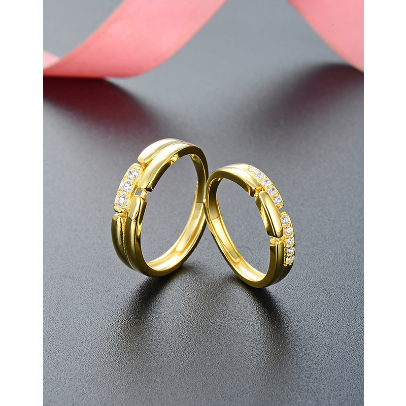 Circón chapado en oro s925 plata hombres y mujeres anillo abierto Corea del Sur Dongdaemun dulce pareja romántica anillo