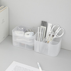 美學文藝寢室透明磨砂收納盒塑料帶蓋可化妝品儲物桌面整理筐