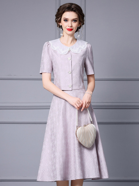 Zhili Purple Celebrity Style Set Skirt Relief Jacquard Top+High Waist Half Skirt Two Piece Set 2024 Summer