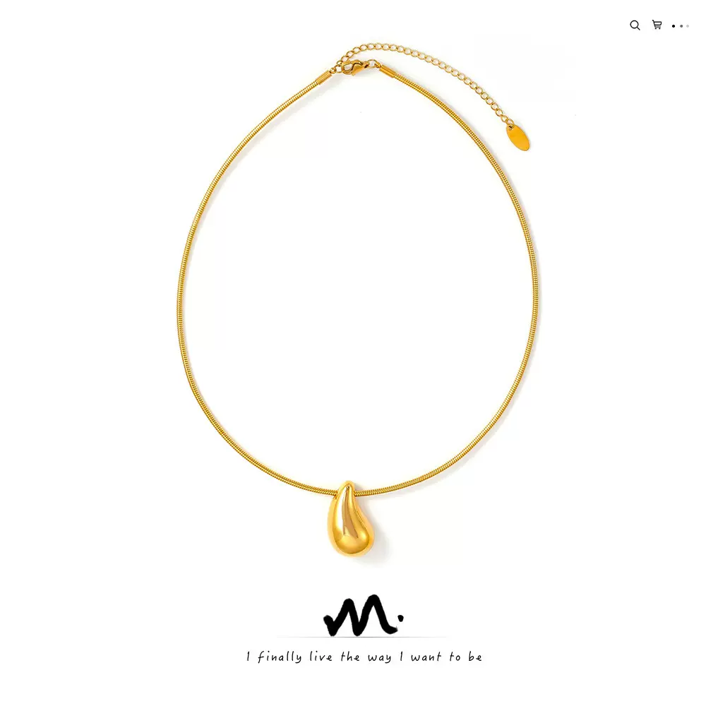 欧美热销冷淡风金色水滴形吊坠项圈小众时尚设计不锈钢镀18k真金