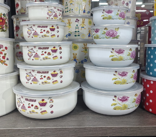 Vdhdbd 老式搪瓷碗 带盖加厚密封碗套碗厨房储物碗怀旧菜碗五件套汤饭碗-阿里巴巴