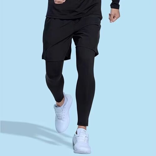Men's 2-in-1 Spring and Autumn Sports Long Pants for Running, Basketball Training, Fitness, and Casual Wear with Quick-Drying and Elastic Properties