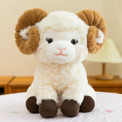 Cute little woolen plush toy, beautiful sheep, lamb doll, large, medium, and small size, big horned sheep toy, nap pillow (Oyuncaq yastıqlar) - white-25cm