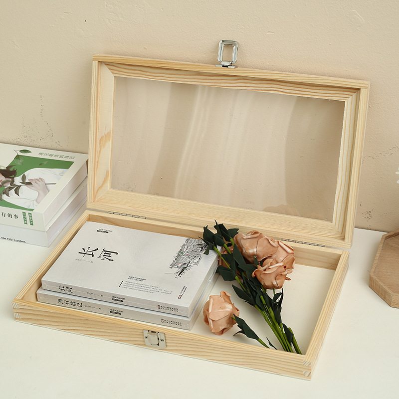 Ready Stock Gift Box Wooden Box Transparent Storage Box Jewelry Storage Box Specimen Box Square Wooden Box Packaging Gift Box