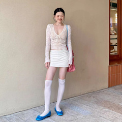 フランス式純欲vネック蝶結び長袖tシャツ女性秋レース