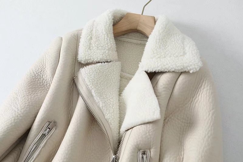 Y2K 2024 Fréijoer Hierscht Neit Produkt Dammemoud Street Style Casual Kuerzmantel mat Pelz a Lieder M2_voghion.com
