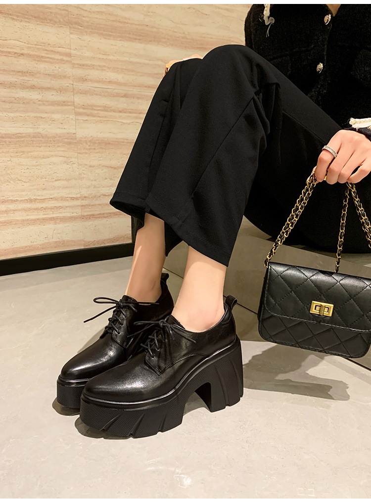 Giày loafer nữ đế xuồng cao gót buộc dây da bò thật — màu nâu chi tiết 4