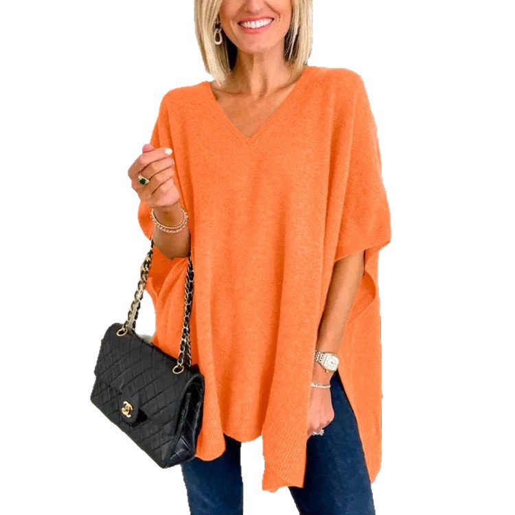 Amazon venta rápida explosiva murciélago manga camisa de punto de color sólido capa capa de comercio exterior transfronterizo suéter de mujer image 6