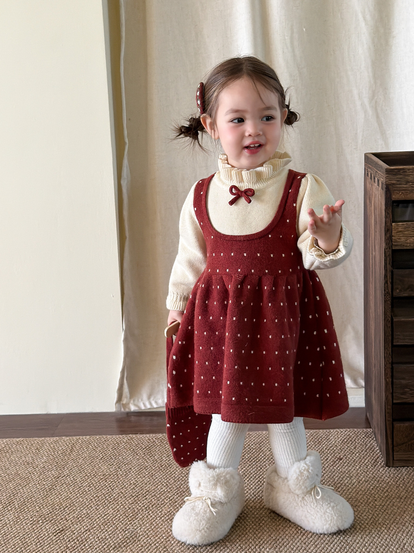 Vestido de Princesa Efecto Dos Piezas para Niñas de Acrílico y Poliéster, Acolchado, Térmico, para Invierno