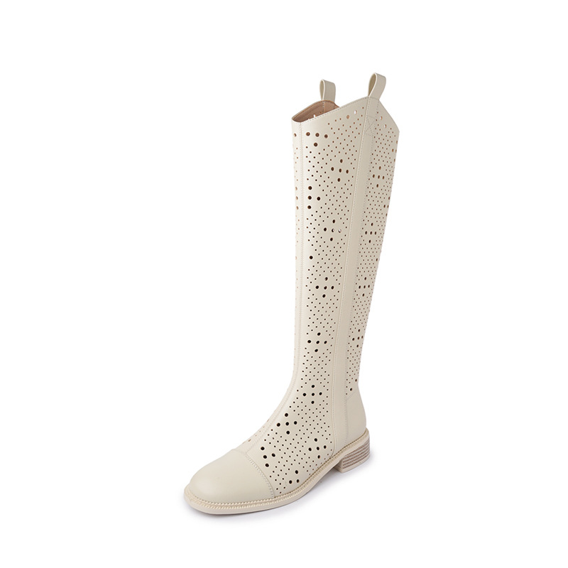 Boot nữ cổ cao rỗng dạng lưới, phong cách thể thao, ống cao thoáng khí — Màu đen