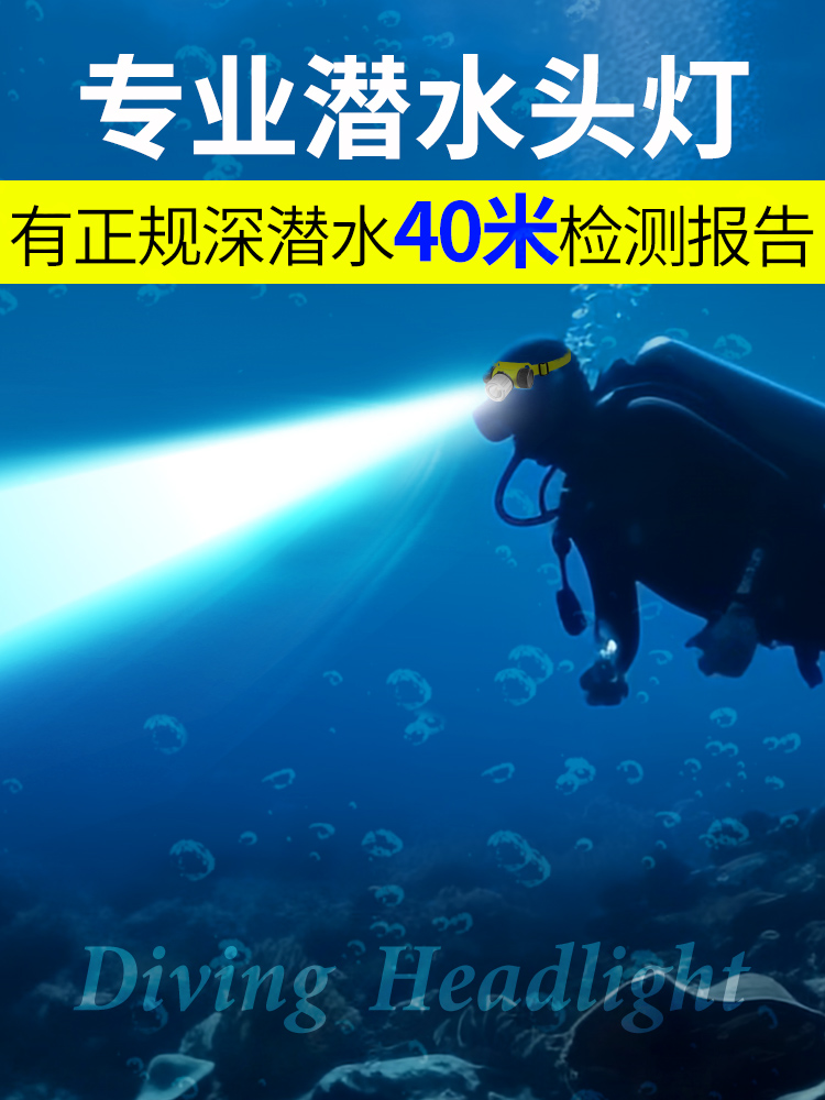 潜水头灯赶海水下照明灯强光超亮补光探照灯防水头戴式手电