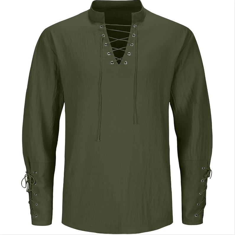 2025 New Amazon Men's Pirate Shirt Retro Steampunk Gothic Shirt Viking Lace Top