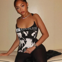 Y2K性感字母图案透明肩带低领吊带背心夏季潮人修身原宿夜店背心