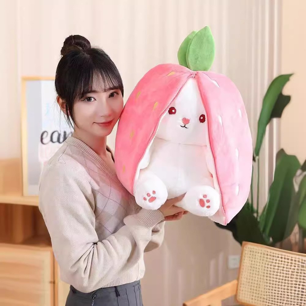 Cute Strawberry Rabbit Plush Toy Doll Creative Bunny Doll Rag Doll Birthday Gift for Girls