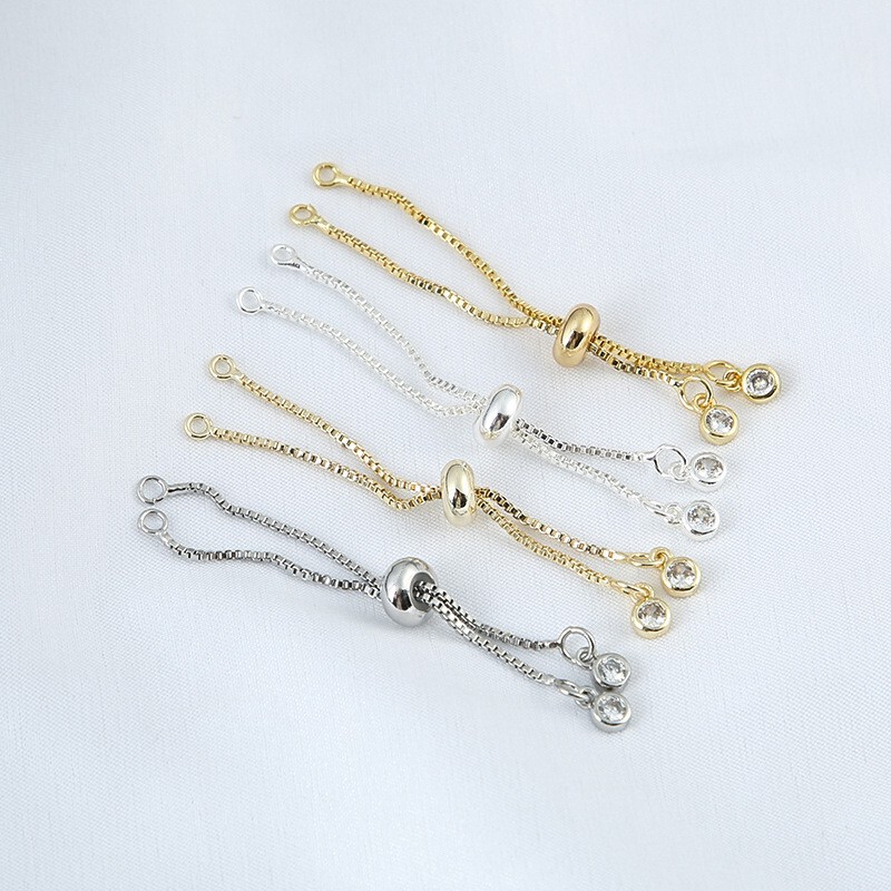 18k color retention real gold silicone beads adjustable zipper diy bracelet retractable extension chain finishing chain jewelry accessories