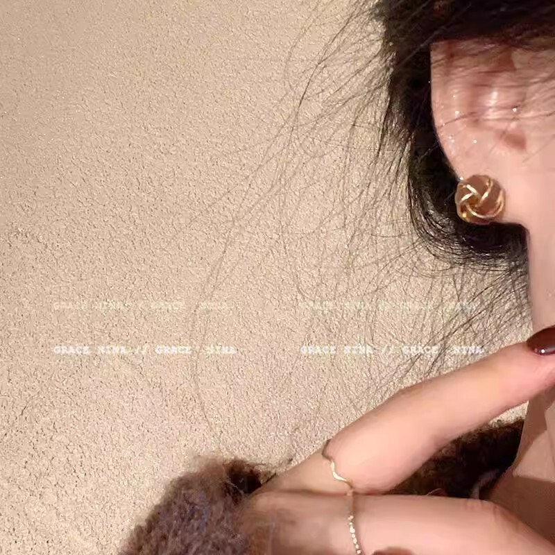 复古气质美拉德色滴釉麻花耳钉女秋冬轻奢高级感耳环小众设计耳饰|undefined