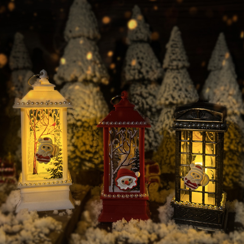 Decoración de Navidad portátil DIY lámpara de noche decoración castillo lámpara de viento candelabro lámpara viejo muñeco de nieve juguetes luminosos