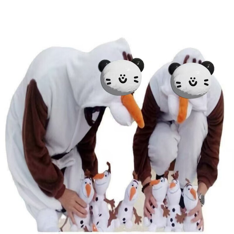 Cross-border Mixed Batch Xuebao Cartoon Conjoined Pajamas Autumn and Winter Flannel Snowman Same Style Couple Funny Pajamas Home Clothes