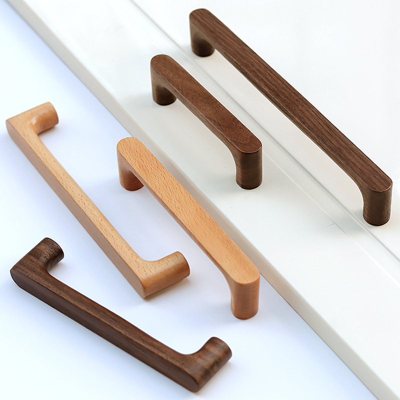 Log Color Wooden Cabinet Door Cabinet Wardrobe Door Handle Modern Simple Solid Wood Handle Drawer Door Handle