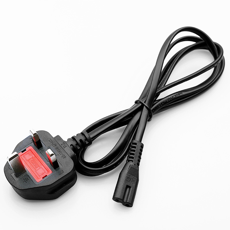1/1.5-meter large British standard three-prong 8-character tail power cord for audio speakers, desk lamps, charging connection cables with British plugs