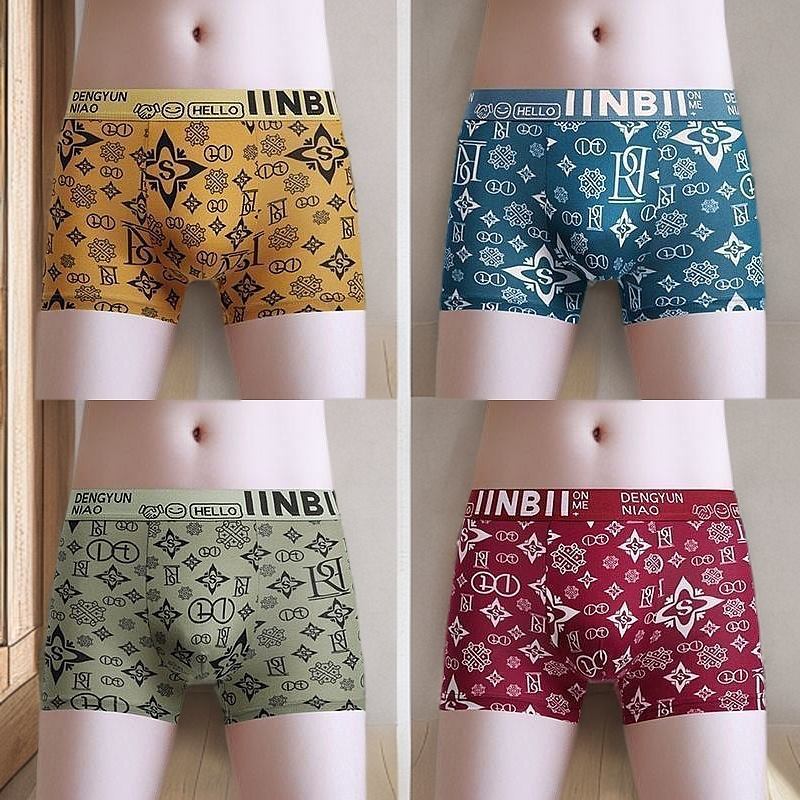 Men's Breathable Boxer Briefs, Trendy Sporty Mid-Waist Plus Size Shorts for Teenagers