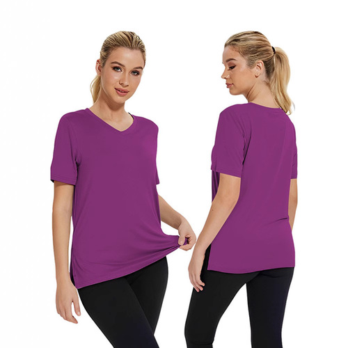 2025 Summer V-Neck Solid Color T-Shirt for Women | Loose-Fitting, Split-Edge Design—A Versatile Bestseller in Europe and America