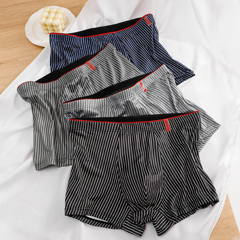 Men's Underwear, Boys' Antibacterial Breathable Boxer Shorts, Striped Sports Men's Shorts, Breathable Antibacterial Boxer Briefs