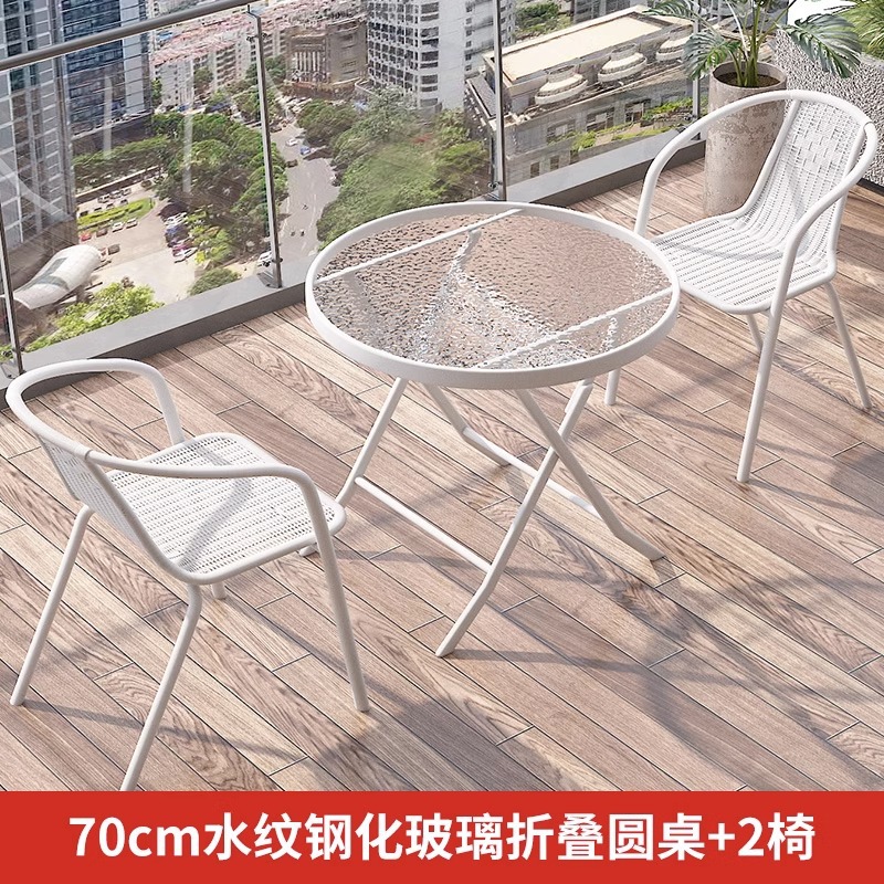 70cm water pattern tempered glass folding round table +2 Chairs