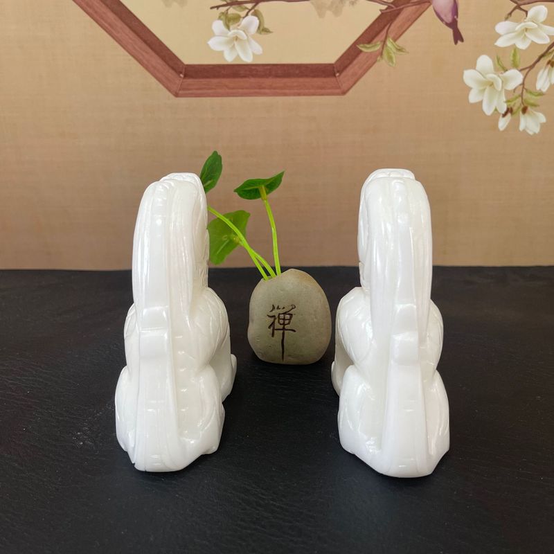 望天吼摆件天然白玉手工雕刻招财纳福风水旺宅玄关办公玉石工艺品|undefined