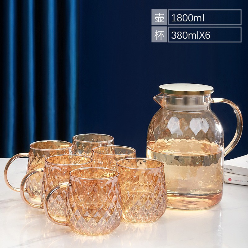 Eliminación de almacenamiento de alta borosilicona tetera de agua fría de vidrio resistente a altas temperaturas tazas de agua set de té de vidrio inventario de artículos solitarios detectados por filtración