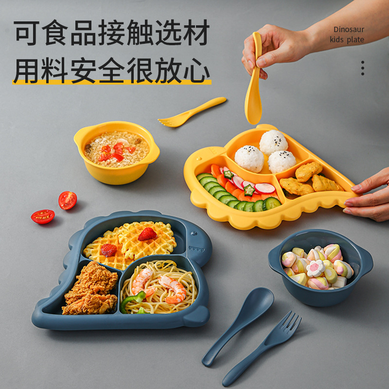Christmas Dinosaur Kidsren's Dinner Plate Set Pp Material Kindergarten Baby Microwaveable Cartoon Compartmentalized Food Bowl