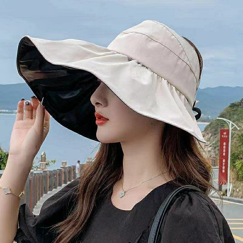 春夏の女性用の新しいスタイルのトップレスサンハット、UV空のトップ、多用途、インターネットセレブ、ファッショナブル、丸顔、日焼け止め|undefined