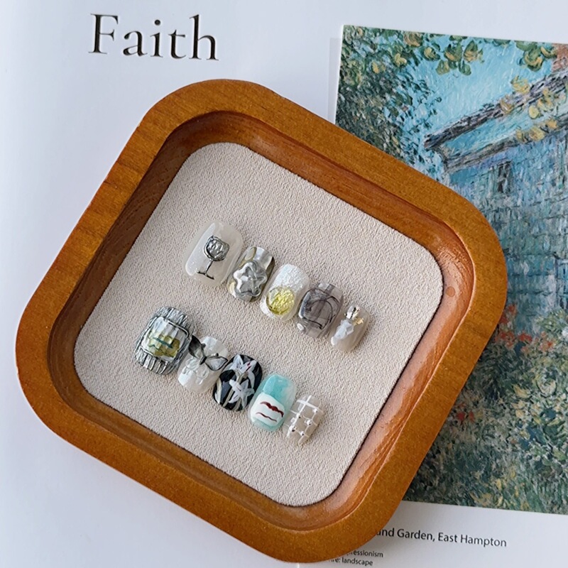 Purely Handmade Wearable Manicure Patches, Retro Impressionist Hand-Painted Style Nail Patches, Metal Jump Color High-End Niche Nails Purely Handmade Wearable Manicure Patches, Retro Impressionist Hand-Painted Style Nail Patches, Metal Jump Color High-End Niche Nails