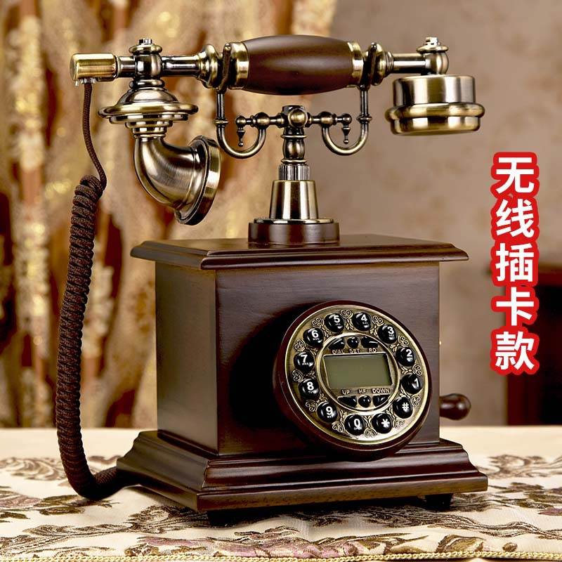 Retro Chinese style solid wood home card-operated telephone, European and American style creative antique wireless card-operated telephone